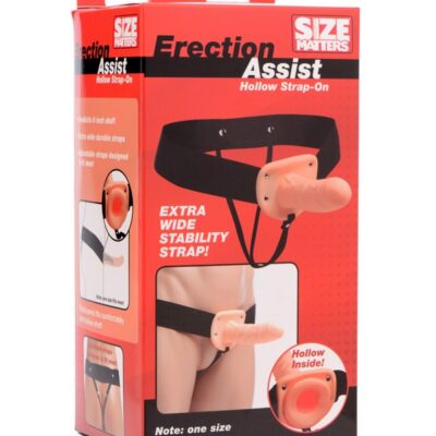 Beige hollow strap-on harness with adjustable snap-close straps and textured realistic silicone shaft by Xr Size Matters