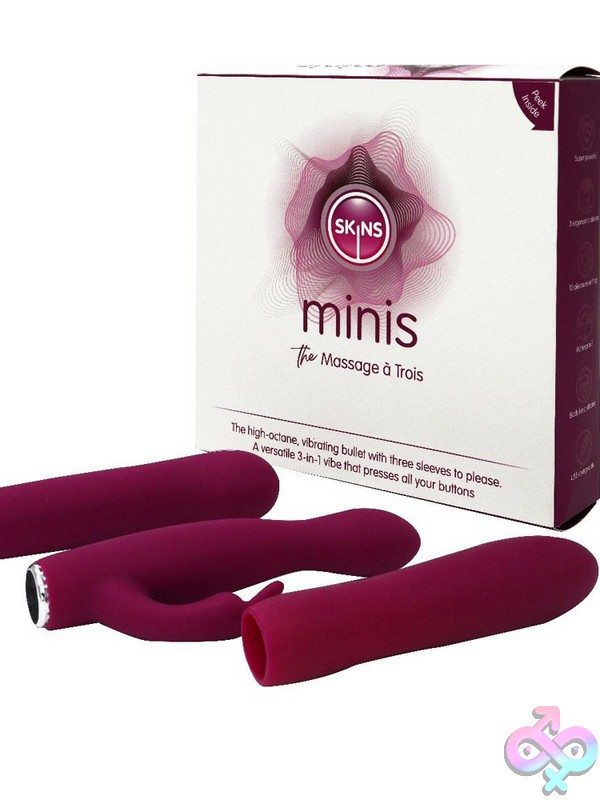 Discreet-Toys-Skins-Mini-S-Massage-A-Trois-Nu-Skmmat Purple Mini Bullet Vibrator With Three Interchangeable Covers By Creative Conceptions