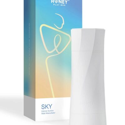 White Sky blowjob machine stroker with dual vibrating bullets and air-suction sleeve by Honey Play Box