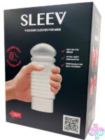 24-pack display of clear ribbed disposable pleasure sleeves in resealable pouches by Bedroom Products