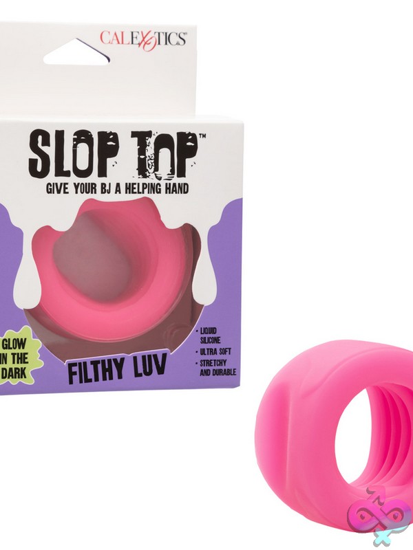 Discreet-Toys-Slop-Top-Filthy-Luv-Nu-Se-0920-10-3 Pink Glow-In-The-Dark Ridged Silicone Stroker By California Exotic Novelties