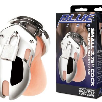 Compact white stainless steel chastity cage small size by Blue Line Men