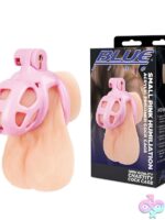 Small pink acrylic prisoner cock cage with open-bar design by Blue Line Men