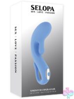 Curved blue silicone G-spot vibrator with independent tickler by Selopa