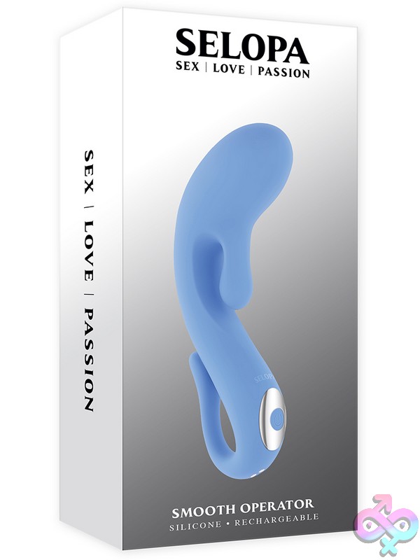 Discreet-Toys-Smooth-Operator-Nu-Sl-Rs-7463-2 Curved Blue Silicone G-Spot Vibrator With Independent Tickler By Selopa