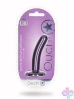 Smooth 5-inch metallic silicone g-spot dildo with suction cup base in blue and purple