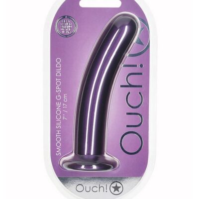 7-inch metallic silicone g-spot dildo with suction cup base in blue and purple