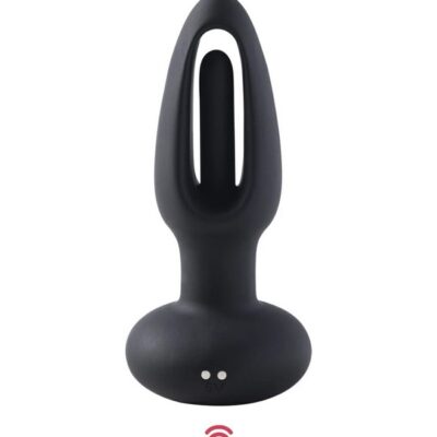 Snuggy vibrating anal plug in black silicone with flared base by Honey Play Box