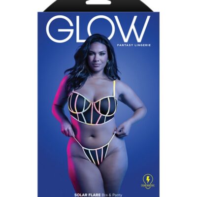 Solar Flare reflective underwire bra and panty set in black queen size by Fantasy Lingerie
