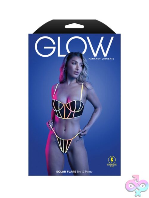Black Flash-Reflective Underwire Bra And Panty Set Laid Flat On A Dark Background