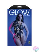 Black halter teddy with reflective binding in queen size by Fantasy Lingerie