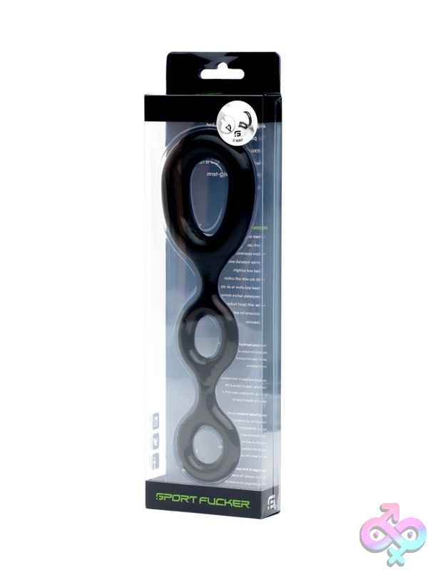 Discreet-Toys-Sport-Fucker-3-Way-Black-Nu-65L-13018 3-Way Cock And Ball Ring In Black Stretchy Tpr Rubber By 665 Leather