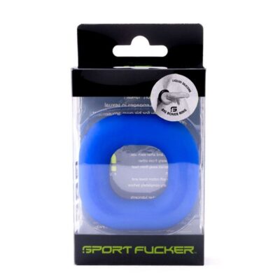 Sport Fucker Big Boner Ring in black and blue liquid silicone on neutral background