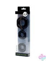 Sport Fucker Boner Kit dual square TPR cock ring and ball stretcher set in black by 665 Leather