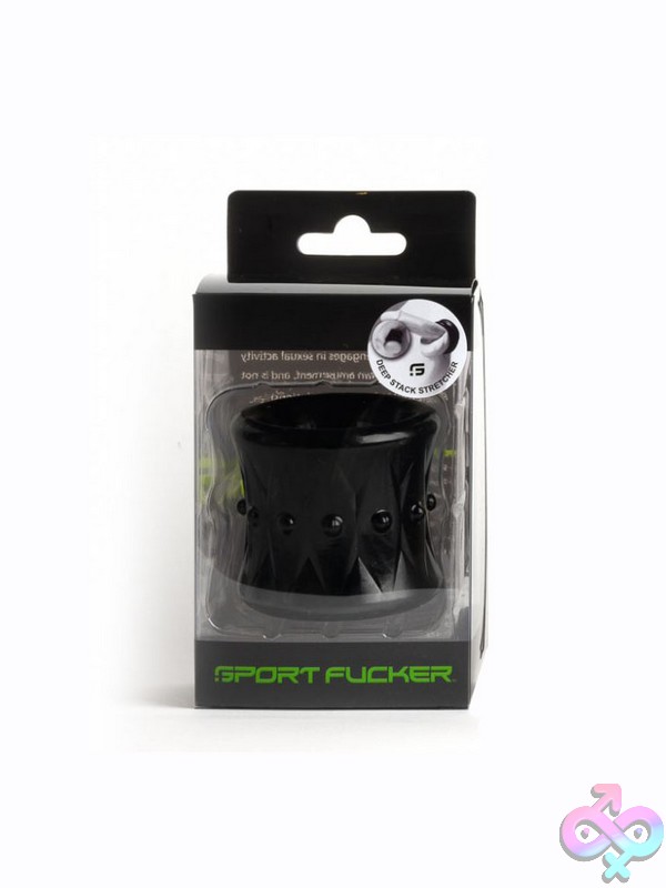 Discreet-Toys-Sport-Fucker-Deep-Stack-Black-Nu-65L-23367 Sport Fucker Deep Stack Ball Stretcher In Four Colors — Black, Blue, Clear, And Red — Reversible Tpe Design