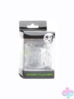 Sport Fucker Deep Stack Ball Stretcher in four colors — black, blue, clear, and red — reversible TPE design