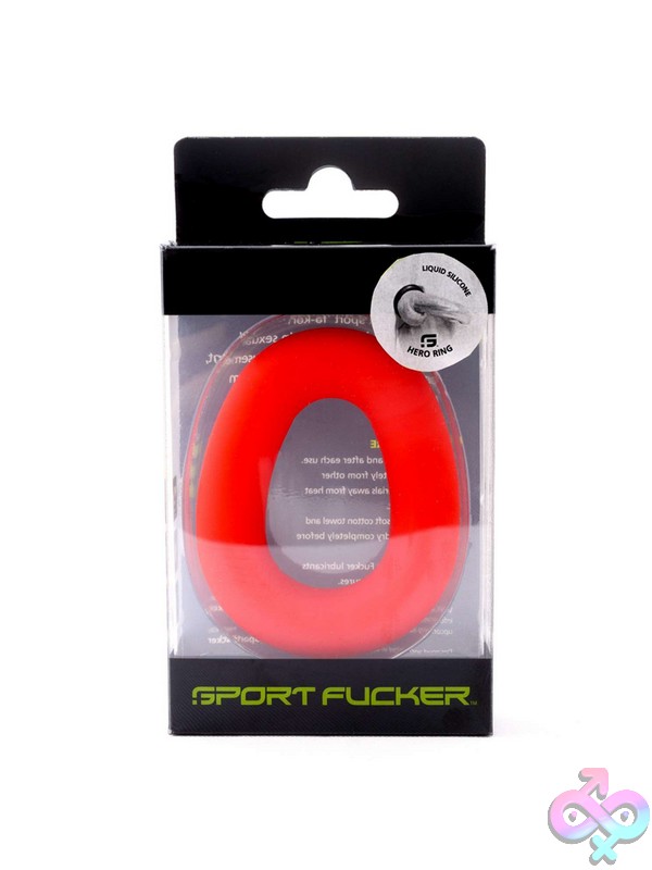 Discreet-Toys-Sport-Fucker-Hero-Ring-Red-Nu-65L-20837 Ergonomic Red Liquid Silicone Cock Ring By 665 Leather