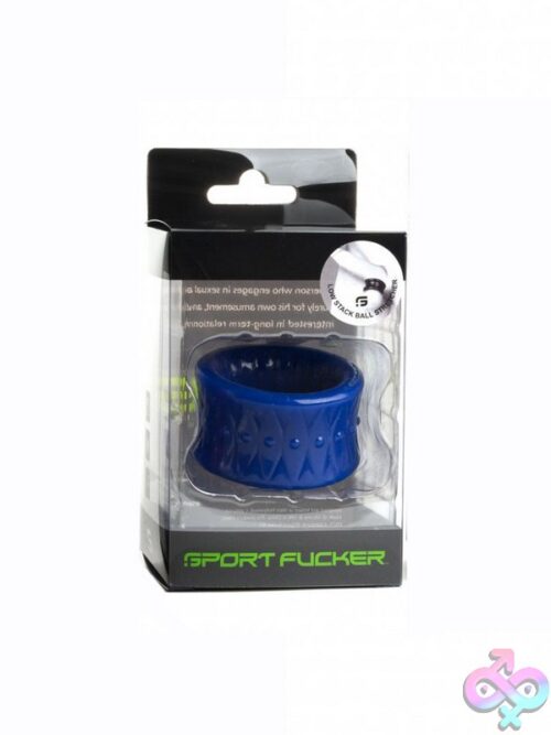 Sport Fucker Low Stack Ball Stretcher In Blue, Clear, And Red Tpe On Neutral Background