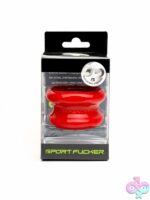 Sport Fucker Muscle Ball Stretcher TPE in black, red, and white on neutral background