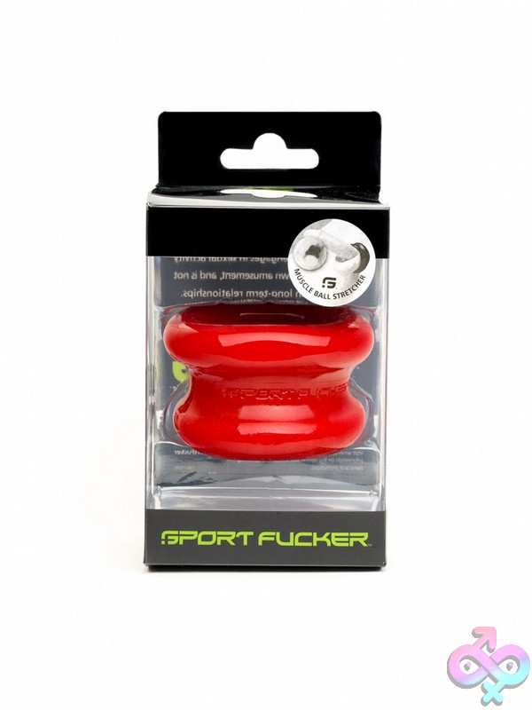 Discreet-Toys-Sport-Fucker-Muscle-Ball-Stretcher-Tpe-Red-Nu-65L-19629 Sport Fucker Muscle Ball Stretcher Tpe In Black, Red, And White On Neutral Background