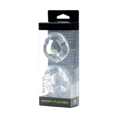 Multi-function clear silicone cock ring and ball stretcher combo set by 665 Leather