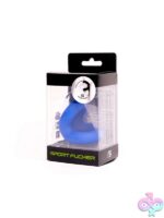 Thick blue liquid silicone cock ring stretcher by 665 Leather