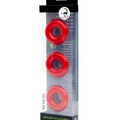 Stretchy red TPR cock ring 3-pack by 665 Leather