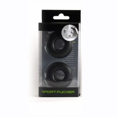 Sport Fucker Stacker Rings two-pack in black TPE on neutral background