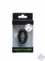Minimalist black liquid silicone cock ring by 665 Leather shown against clean white background