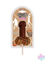 Orange chocolate-flavored basketball novelty candy pops with balls design by Hott Products