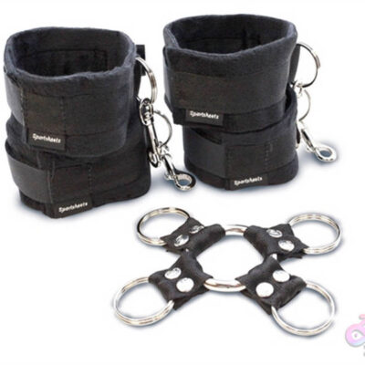 5 Piece Hog Tie and Cuff Set Black by Sportsheets — adjustable Velcro bondage cuffs with heavy-duty O-ring
