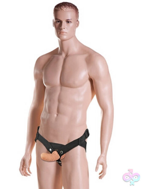 Everlaster Stud strap-on kit by Sportsheets with black harness and hollow dildo