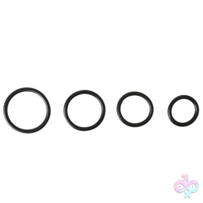 Rubber O Ring 4 Pack by Sportsheets — black nickel-free metal harness rings in graduated sizes
