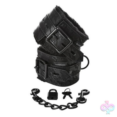 Sincerely Fur Lined Hand Cuffs black lace bondage cuffs by Sportsheets