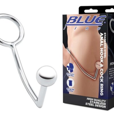 Polished silver stainless steel anal hook and 45mm cock ring by Blue Line Men