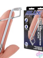 Polished stainless steel cock ring with catheter-style urethral plug by Blue Line Men