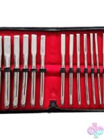 14-piece single-ended stainless steel Hegar dilator set in silver by Rouge Garments