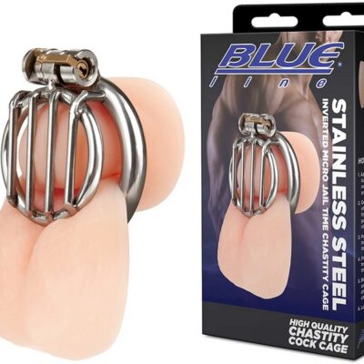 Inverted micro chastity cage in polished silver stainless steel by Blue Line Men