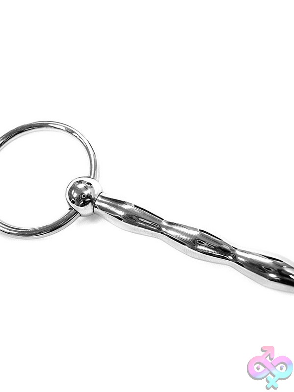 Discreet-Toys-Stainless-Steel-Ribbed-Urethral-Probe-Nu-Rup09 Ribbed Stainless Steel Urethral Probe With Ring Pull In Silver By Rouge Garments
