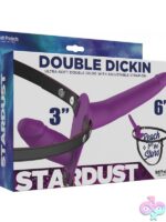 Double Dickin dual-penetration strap-on harness set in purple silicone by Hott Products