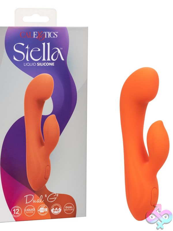 Discreet-Toys-Stella-Liquid-Silicone-Dual-G-Nu-Se-4368-20-3 Curved Orange Liquid Silicone Dual G-Spot Massager By California Exotic Novelties