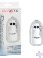 Sleek silver metallic 7 function wired bullet controller by California Exotic Novelties