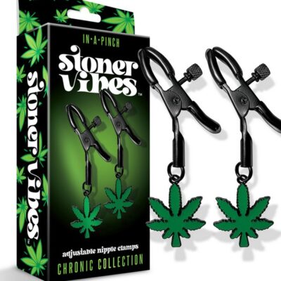 Black adjustable nipple clamps from the Chronic Collection by Stoner Vibes on a neutral background
