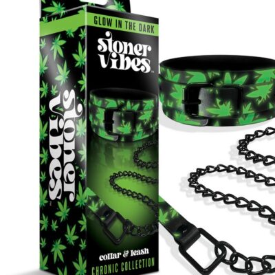 Glow-in-the-dark black collar and leash set by Stoner Vibes Chronic Collection