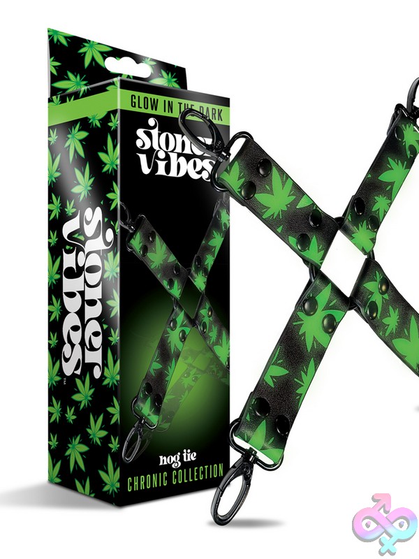 Discreet-Toys-Stoner-Vibes-Chronic-Collection-Glow-In-The-Dark-Hogtie-Nu-Gn-2000140 Black Glow-In-The-Dark Hogtie Restraint By Stoner Vibes Chronic Collection On A Dark Background