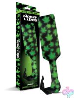 Black glow-in-the-dark spanking paddle from the Stoner Vibes Chronic Collection shown against a dark background
