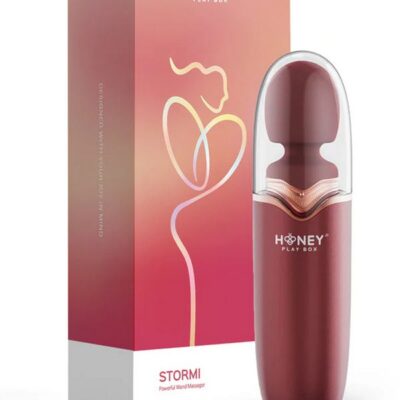 Stormi brown silicone wand massager with magnetic charging case by Honey Play Box