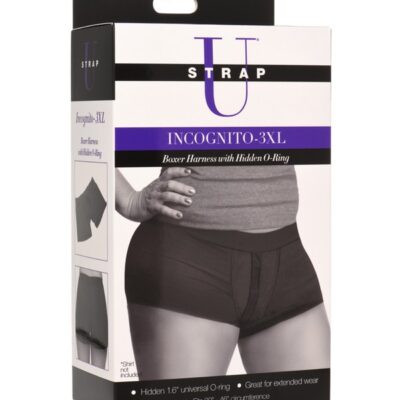 Black boxer style strap-on harness with hidden O-ring in 3X by Strap U