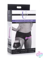 Black lace pegging harness with curved silicone dildo set by Xr Strap U