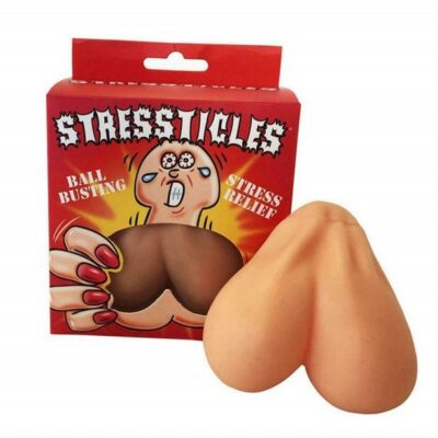 Beige rubber novelty stress balls Stressticles gag gift by Hott Products